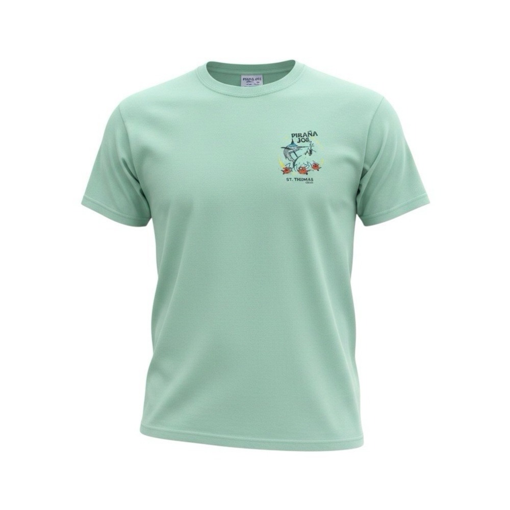 Pirana Joe St Thomas USVI T Shirt Mens XL Mint Green Fishing Graphic Tee